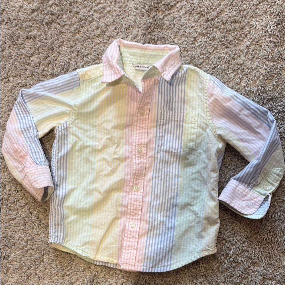 Janie and Jack Pink and Blue Button Down Shirt Pastel Stripes